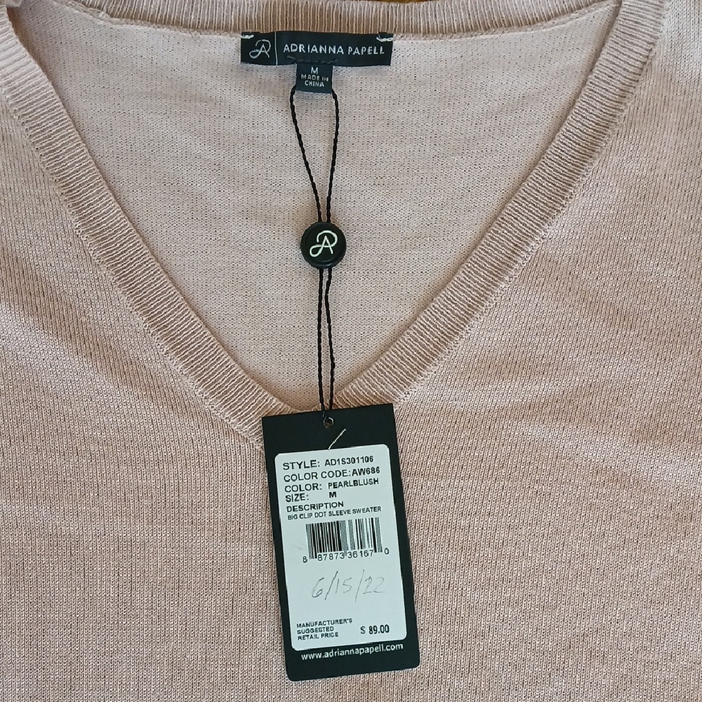 Adrianna Papell Light Pink V-Neck Sweater M NWT - Picture 2 of 4